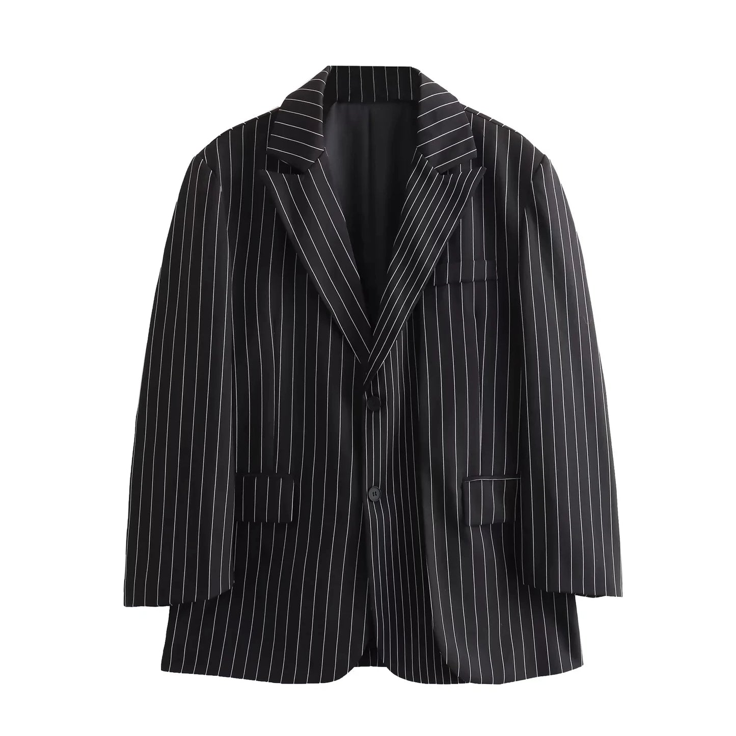 Striped V-Neck Blazer: Casual Office Fashion for 2024 Autumn with Pockets