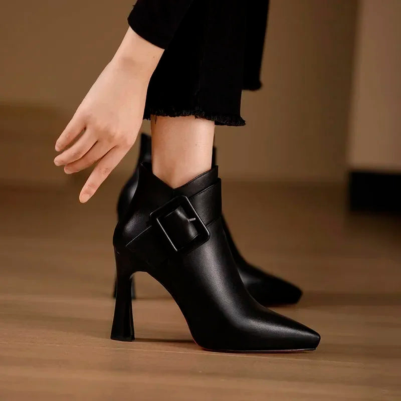 New Womens High Heels White Boots 10cm Thick Heel Round Toe Zipper Mom Boots Classic Elegant Female Shoes