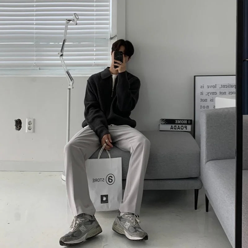 Lapel Zipper Collar Warm Casual Knitted Men S Sweaters