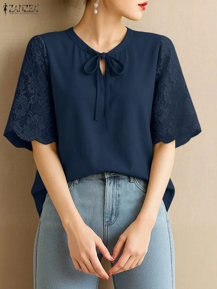 Zebra Stripe Bandage Blouse Elegant Korean Fashion For Women