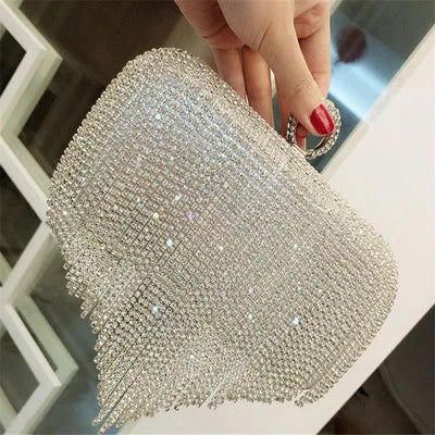 Rhinestone Tassel Clutch Beaded Metal Evening Bag With Chain Shoulder Messenger Purse For Weddings