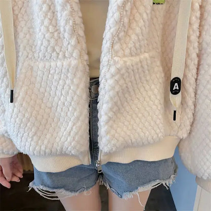 Embroidered Sheep Hooded Sweatshirt Autumn Winter Imitation Lamb Wool Plush Hoodie For Women