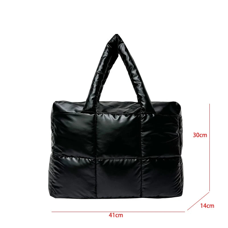 Quilted Winter Shoulder Bag Large Capacity Elegant Cloud Cotton Padded Tote For Fashionable Vacations