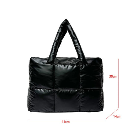 Quilted Winter Shoulder Bag Large Capacity Elegant Cloud Cotton Padded Tote For Fashionable Vacations
