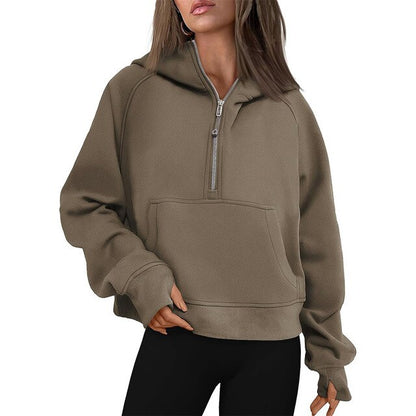 2025 Women’s Hooded Zipper Sweatshirt – Loose Fit with Pocket for Autumn & Winter