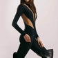 Sexy Mesh Patchwork Jumpsuit: Long Sleeve Skinny Black One-Piece Overalls