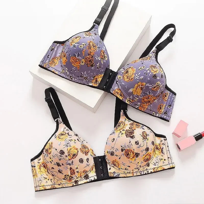 Push Up Front Closure Wireless Bralette Sexy Floral Plus Size Sports Bra For Women