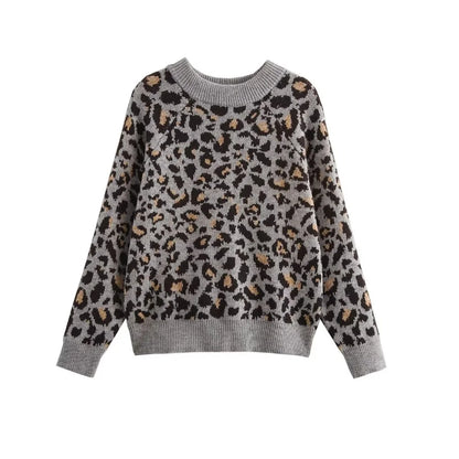 V Leopard Design Long Sleeve Women Winter Pullovers