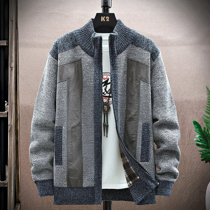Mens Standing Neck Cardigan Coat Thickened Embroidered Letter Print For Autumn Winter