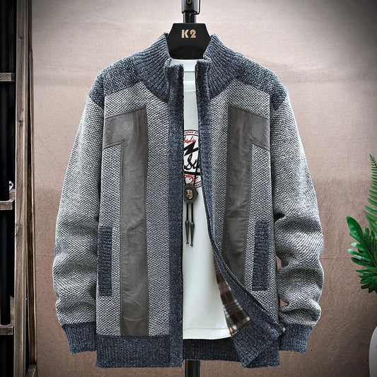 Mens Standing Neck Cardigan Coat Thickened Embroidered Letter Print For Autumn Winter