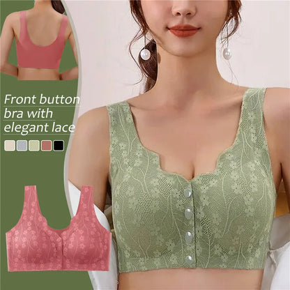 Soft Cup Button Front Bra – Breathable, Lace Tank Top, Large Size, No Steel Ring Women's Underwear