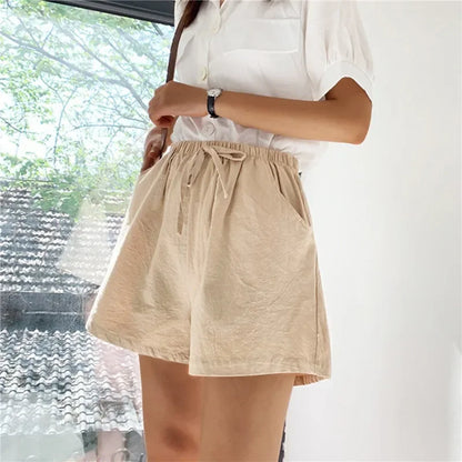 Basic Plus Size High Waisted Women Cotton Shorts
