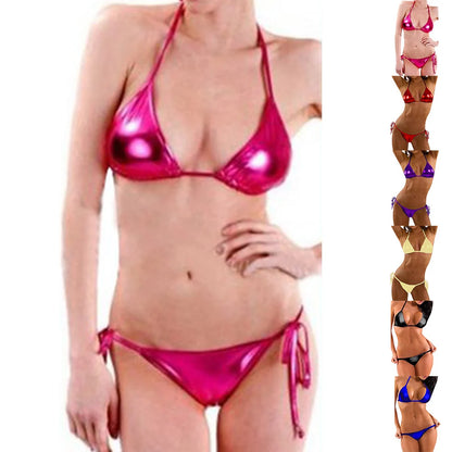 2 Piece Zebra Print Bikini Set Summer Halter Sling Padded Wireless Bra Lace Up Briefs Quick Dry Swimwear