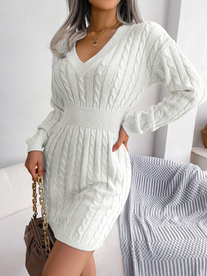 Fashionable Autumn Winter Knitted Sweater Dress Medium To Long Sleeve Half High Collar Stylish Cozy Winter Dress