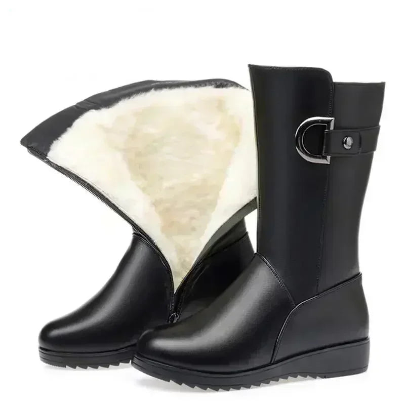2025 New Arrival Winter High Boots Genuine Leather Thick Plush Warm Snow Boots For Women