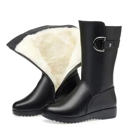 2025 New Arrival Winter High Boots Genuine Leather Thick Plush Warm Snow Boots For Women