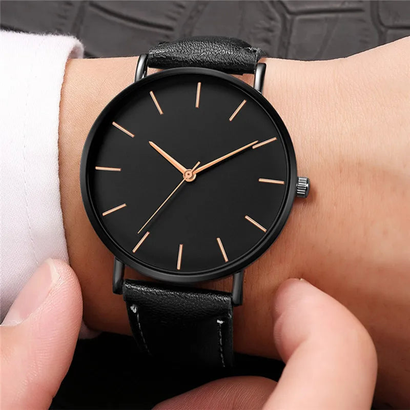 Mens Casual Ultra Thin Black Dial Analog Watches