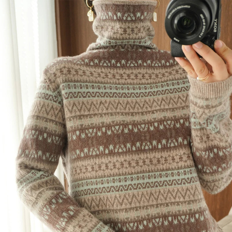 Autumn And Winter New Cashmere Sweater Womens High Necked Pullover Loose Thick Sweater Short Paragraph Knit Shirt