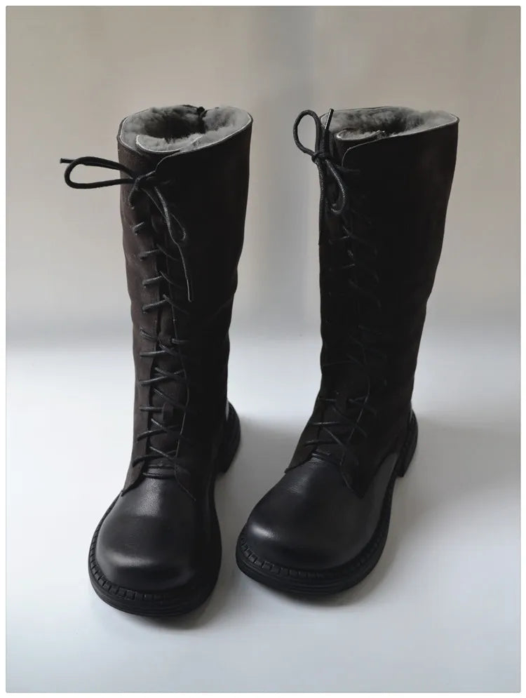 Genuine Leather Lace Up Cool Winter Boots For Women
