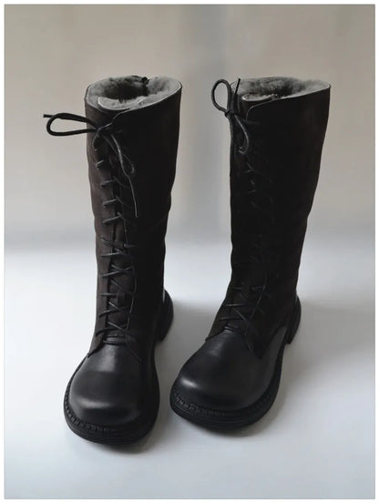 Genuine Leather Lace Up Cool Winter Boots For Women
