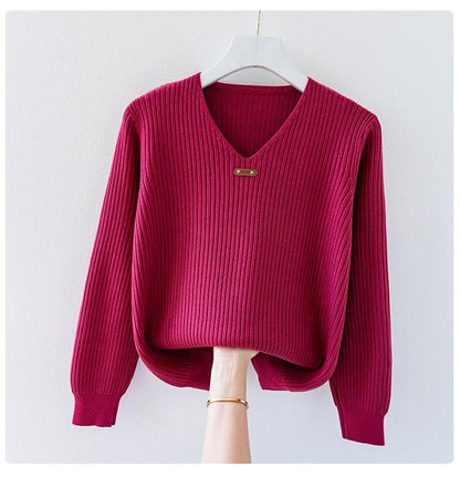 New V-Neck Basic Style Autumn Winter Sweater For Women