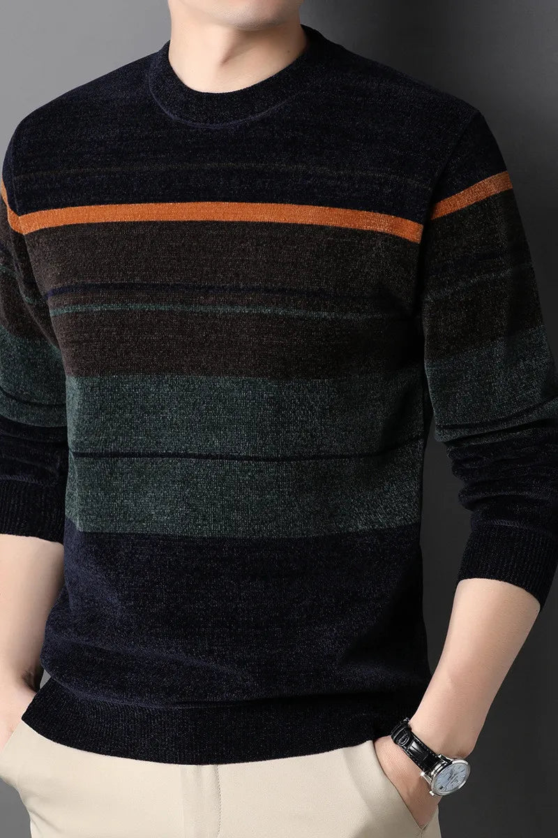 2025 Men's Fleece Sweater – Long Sleeve Warm Loose Fit Pullover, Multi-Color Printed Korean Fashion