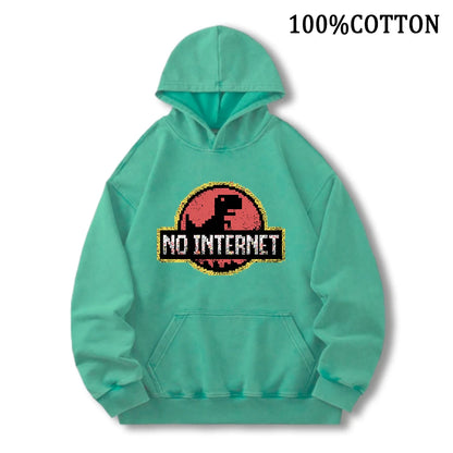 No Internet T Rex Dinosaur Hoodie Fleece Sweatshirt With Pockets For Men Women