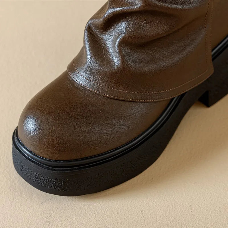 Women’s Knee-High High Heel Riding Boots 2025 – PU Leather Platform Princess Slim Boots