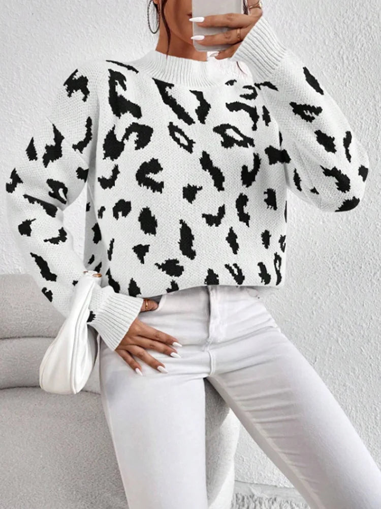 Women Half Leopard Zipper Sweaters