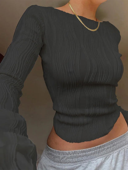 Florida Y2K Street Style Long Sleeve Autumn Ruched Cropped Top