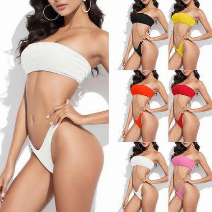 Strapless Bikini Set | Women's Low-Waist Solid Color Swimwear, Breathable Tankini 2025