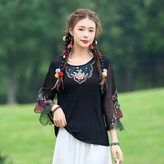 Summer Korean Embroidered T Shirt Short Sleeve Loose Fit Harajuku Casual Tee For Women Cute Student Streetwear