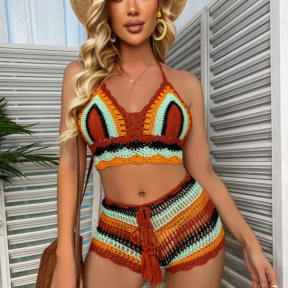 Super Creative Design Crochet Strapless Bikini Suit