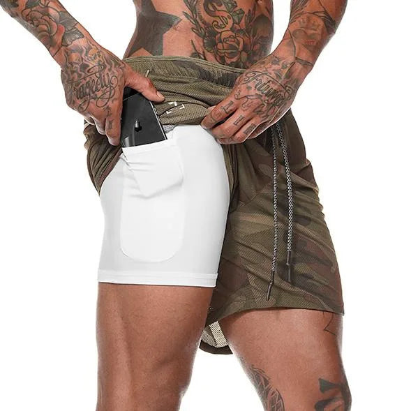 2 In 1 Mens Training Gym Fitness Sport Style Shorts