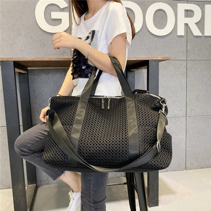 New Black Large Capacity Travel Bag – Casual Women’s Unisex Armpit Bag, Mesh Versatile Shoulder Handbag