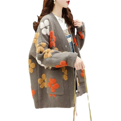 Vintage Long Sleeve Printed Cardigan V Neck Button Up Floral Sweater With Pockets Spring Autumn Casual Women S Clothing