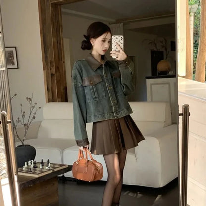 Irregular Crop Denim Coat for Effortless Y2K Street Style Edge Looks