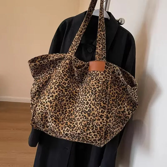 Leopard Patchwork Shoulder Bag High Quality Spacious Tote Bag