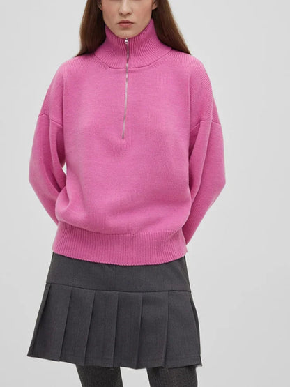 Loose Fit Striped Turtleneck Winter Sweater For Women