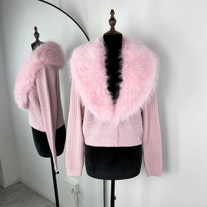 Coquette Pink Fur Trim Cardigan Aesthetic Cute Soft Girl Outfit Inspo