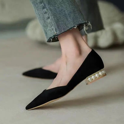 Elegant Pearl Low Heel Pointed Flat Shoes