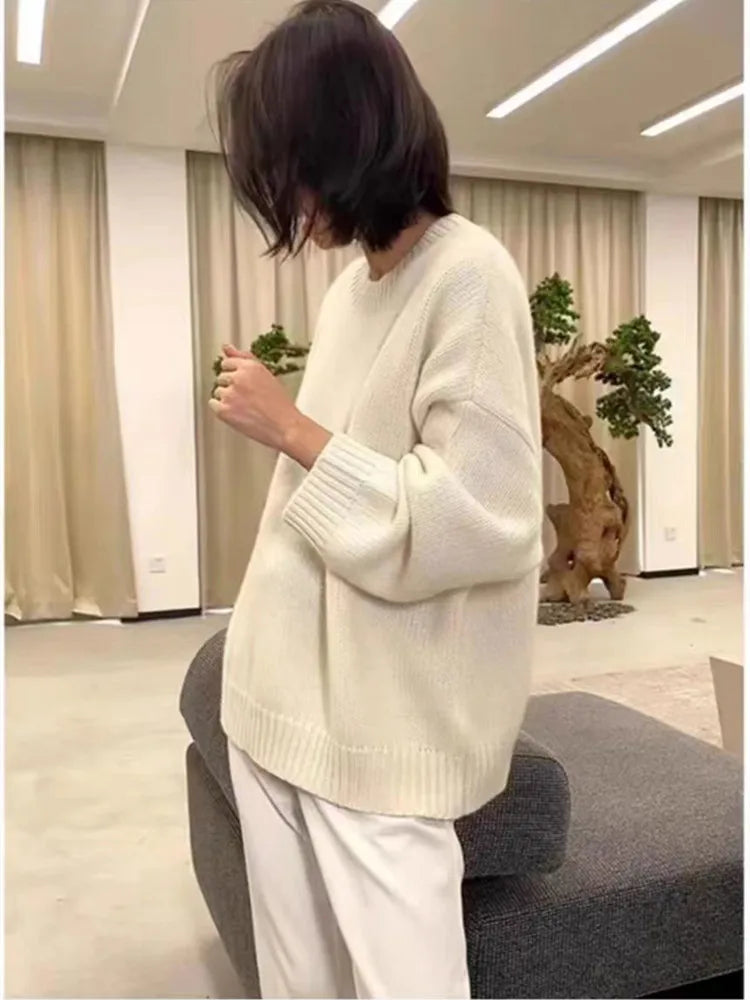 2025 Autumn Winter Loose Large Size Cashmere Sweater For Women Korean Mid Length 100 Pure Merino Wool Knit French Pullover Jumper