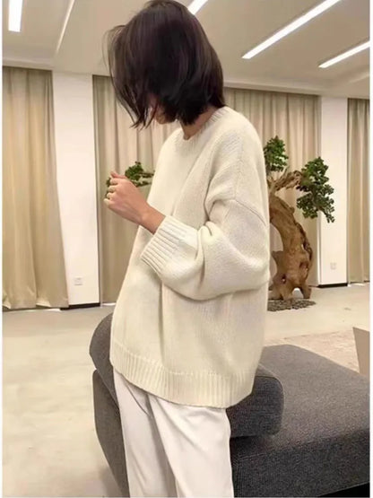 2025 Autumn Winter Loose Large Size Cashmere Sweater For Women Korean Mid Length 100 Pure Merino Wool Knit French Pullover Jumper