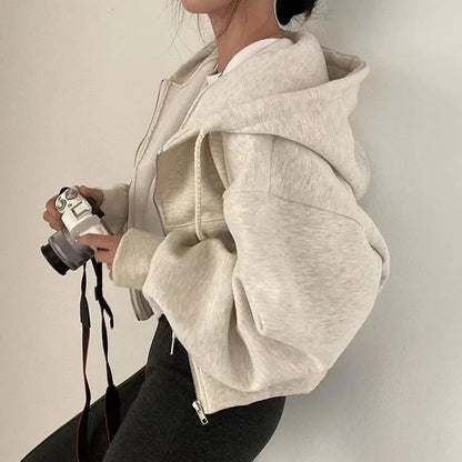 2025 Women S Short Hoodie Solid Sweatshirt Crop Top Korean Harajuku Fashion