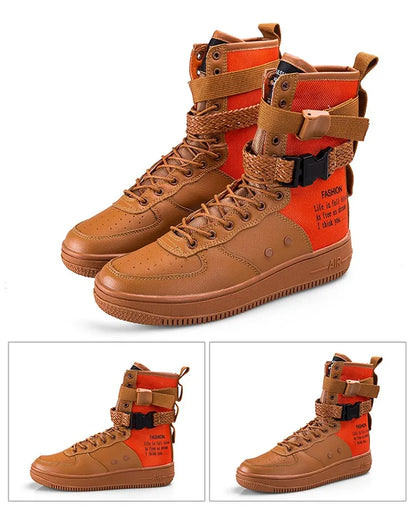 Orange Line Lace Up High Quality Men Leather Boots