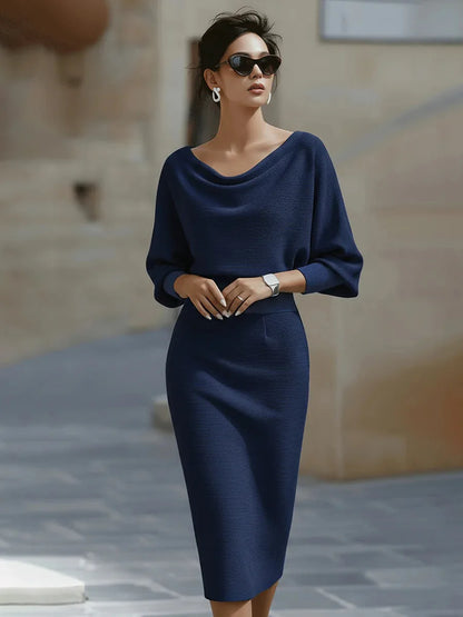 Chic High Waist Office Midi Dress – Elegant 3/4 Sleeve Spring Work Dress