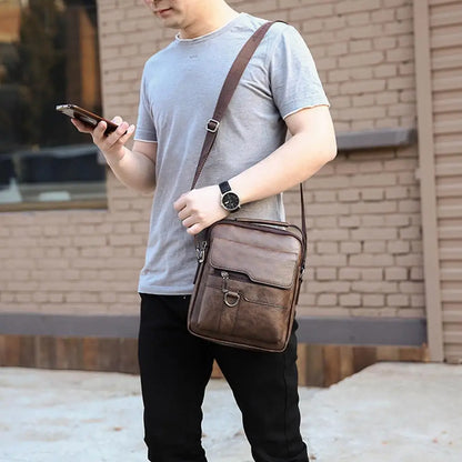 Mens Luxury Leather Shoulder Bag Classic Vintage Messenger Business Crossbody Bag