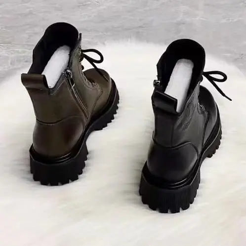 Womens Casual Leather Ankle Zipper Winter Boots
