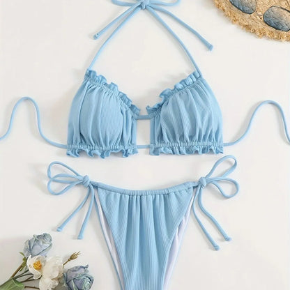 Vacation Mood: Effortless Coastal Aesthetic Blue Bikini Set