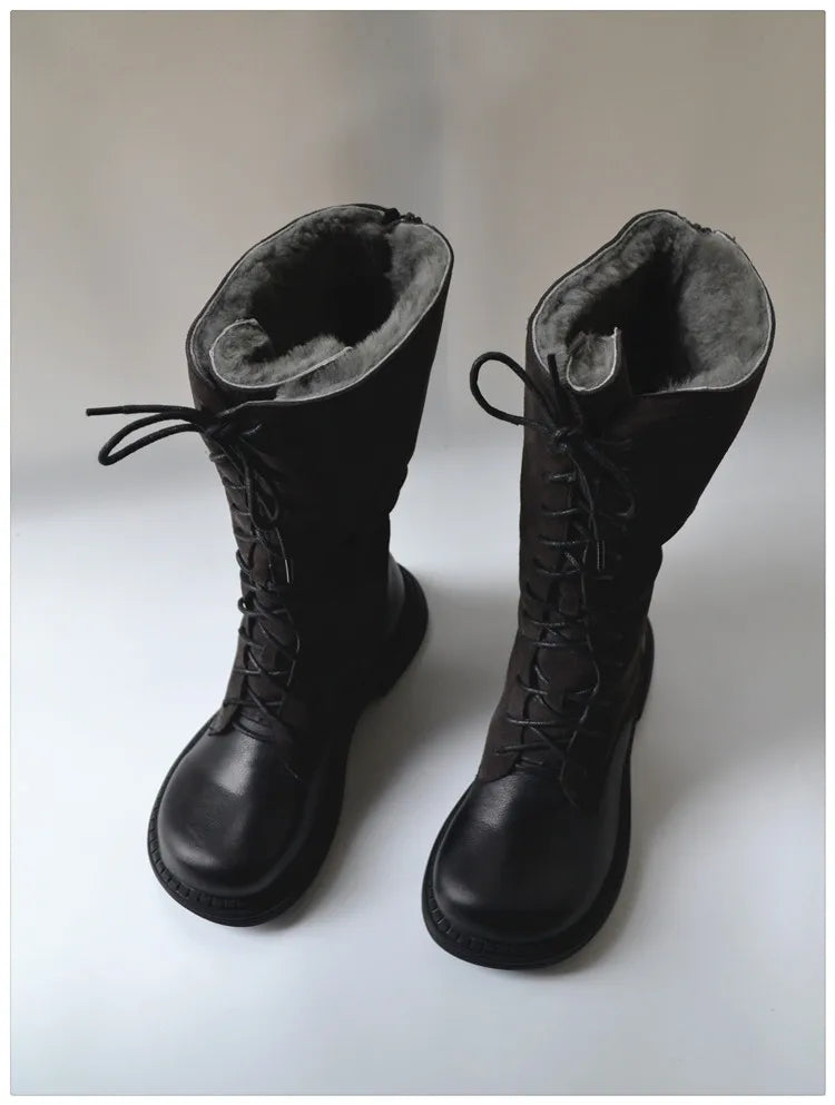 Genuine Leather Lace Up Cool Winter Boots For Women